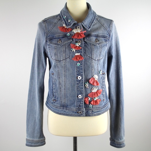 Anthropologie Pilcro and the Letterpress Embellished Denim Jean Jacket M NEW - Picture 2 of 7